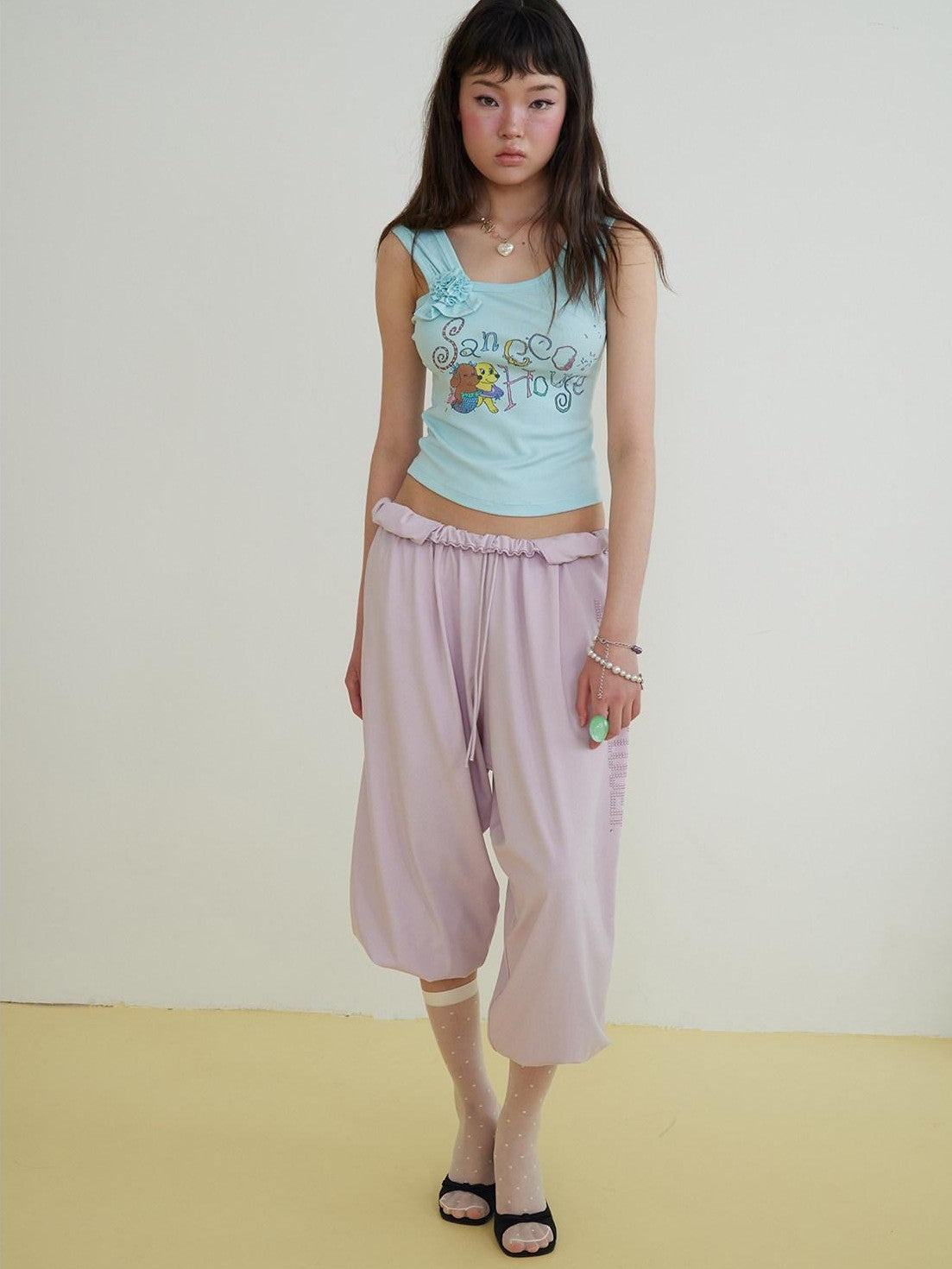 sancco house Asymmetric Strap Floral Print Cropped Fitted Women&