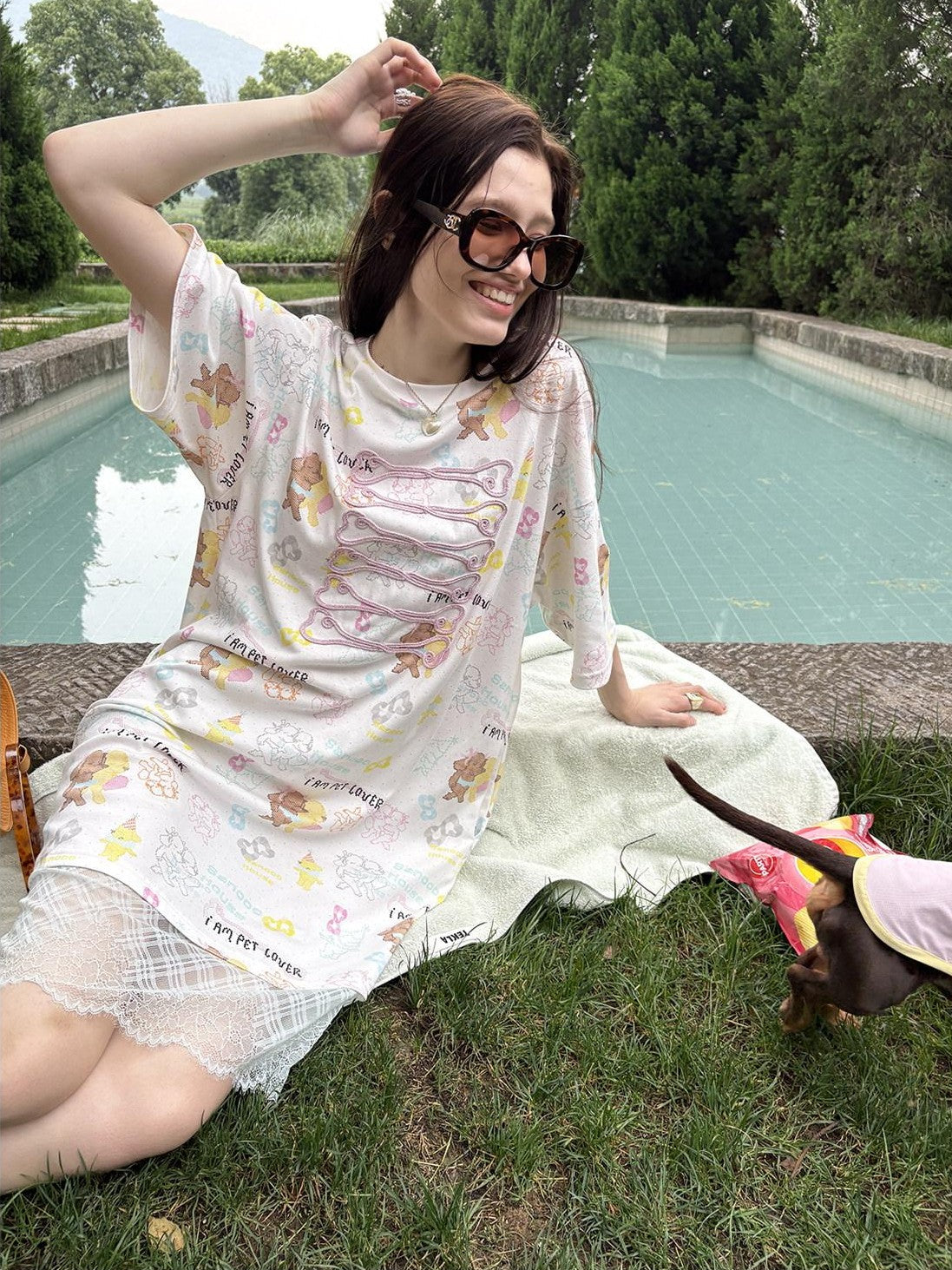 sancco house Beaded Dog Print Bone Rope Embroidery Women&