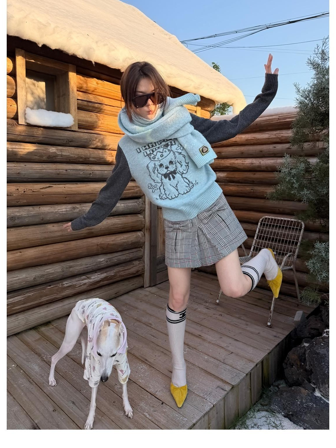 sancco house Blue Devil Horn Dog Jacquard Hooded Women&