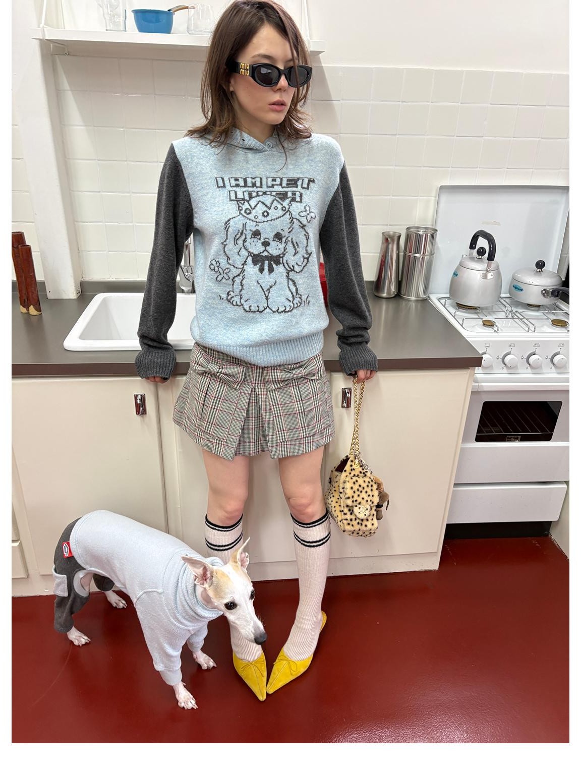 sancco house Blue Devil Horn Dog Jacquard Hooded Women&