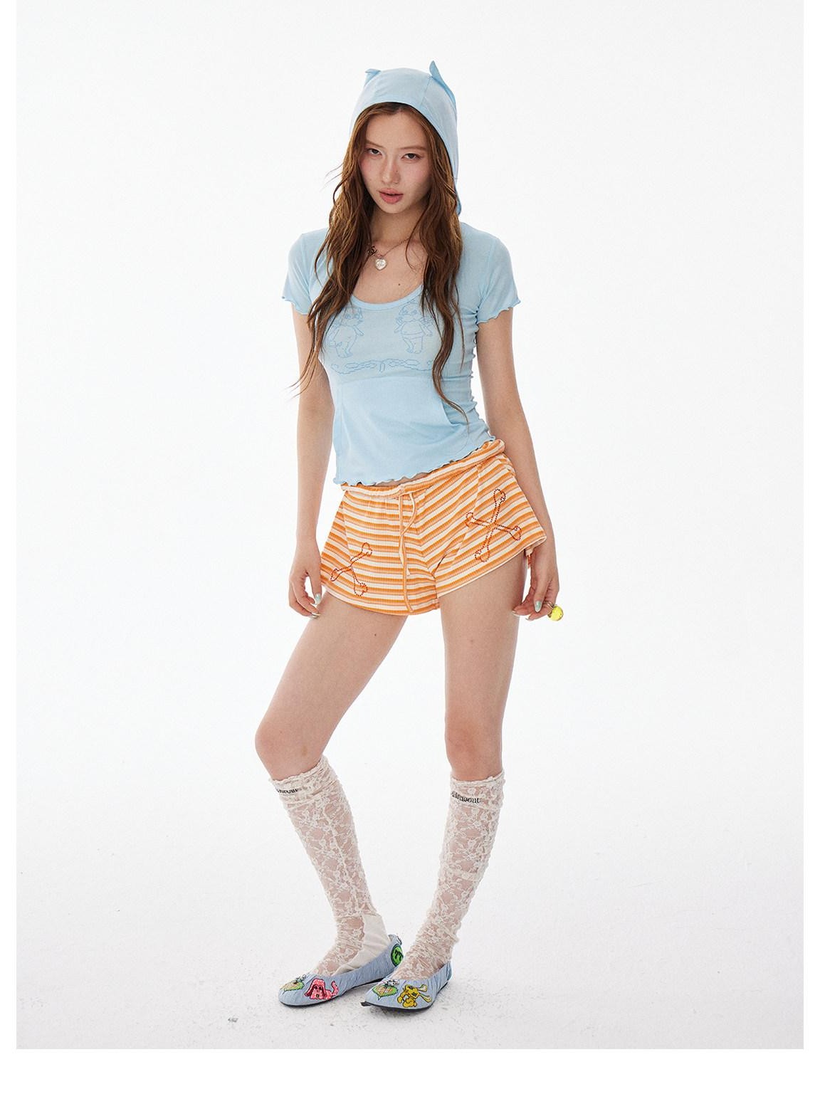 sancco house Bone Hotfix Rhinestone Striped Drawstring Women&
