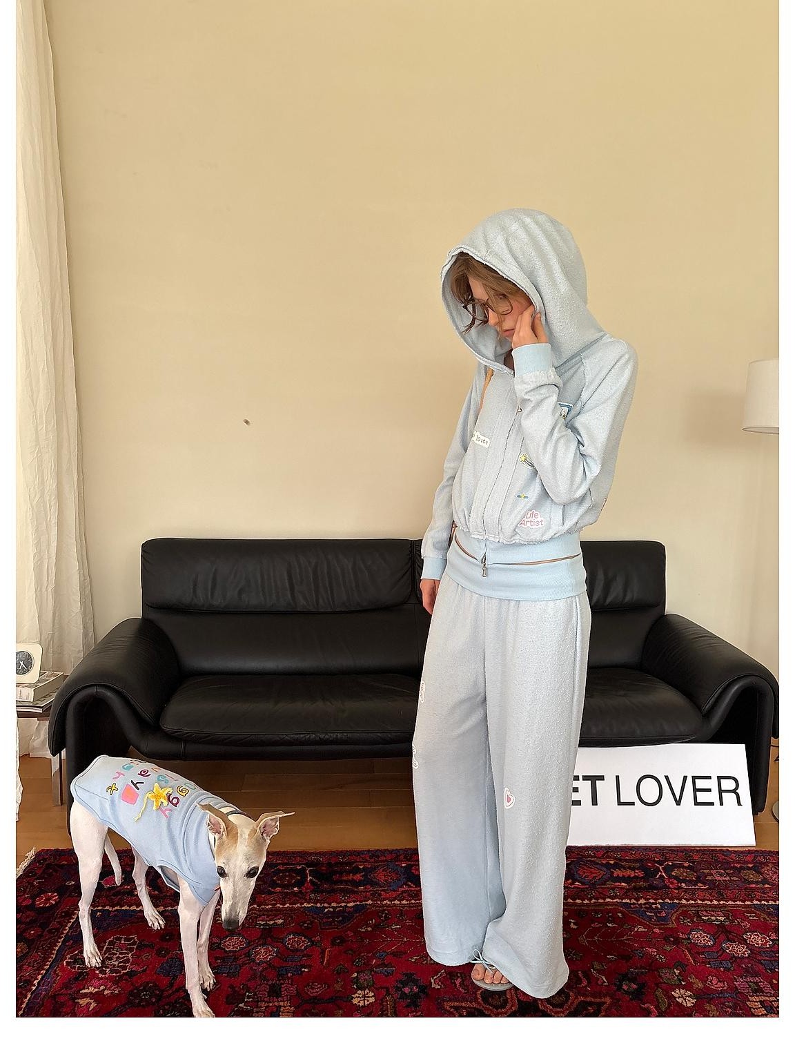 sancco house Cartoon Dog Sticker Print Terry Cloth Women&