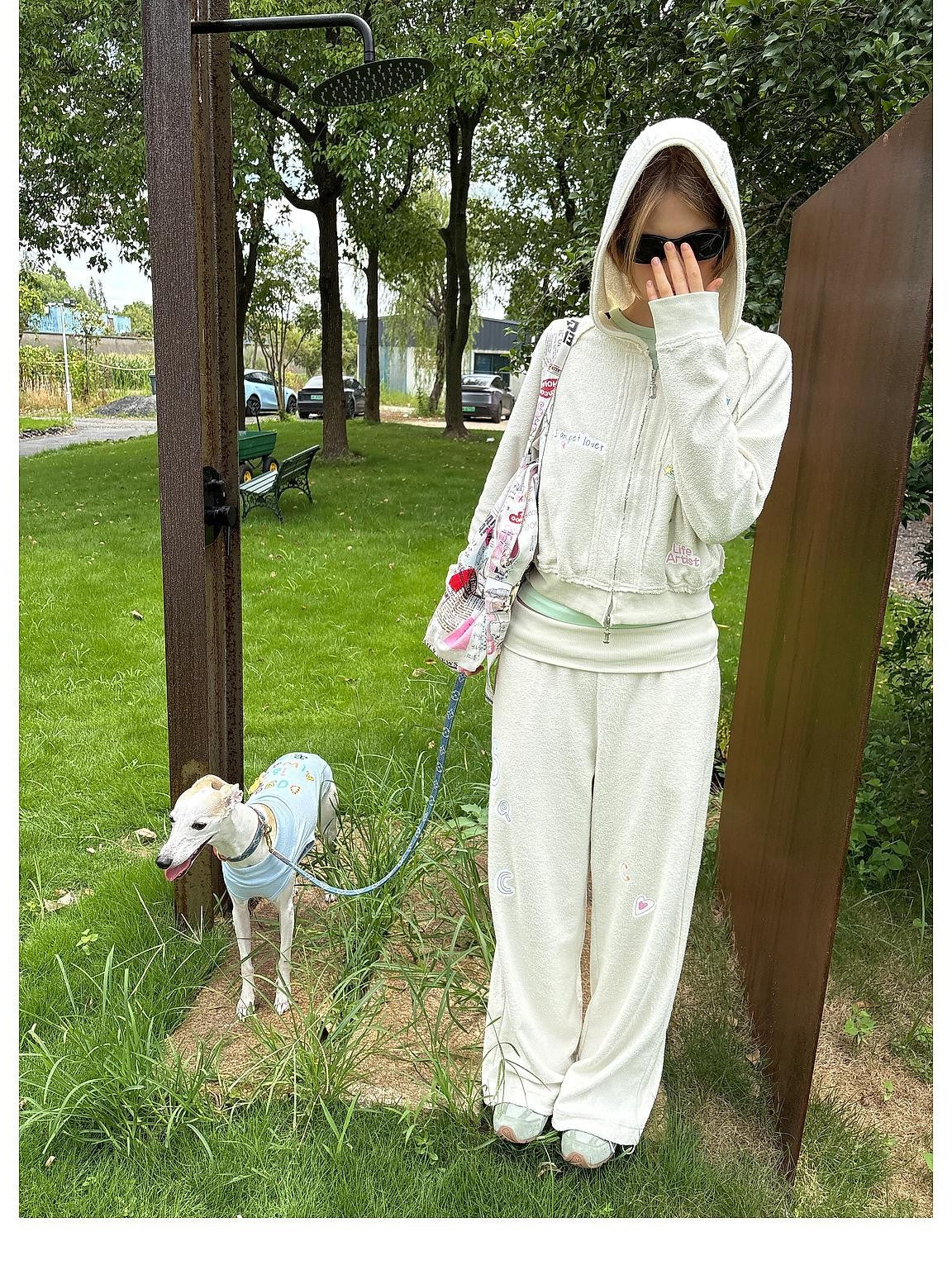 sancco house Cartoon Dog Sticker Print Terry Cloth Women&