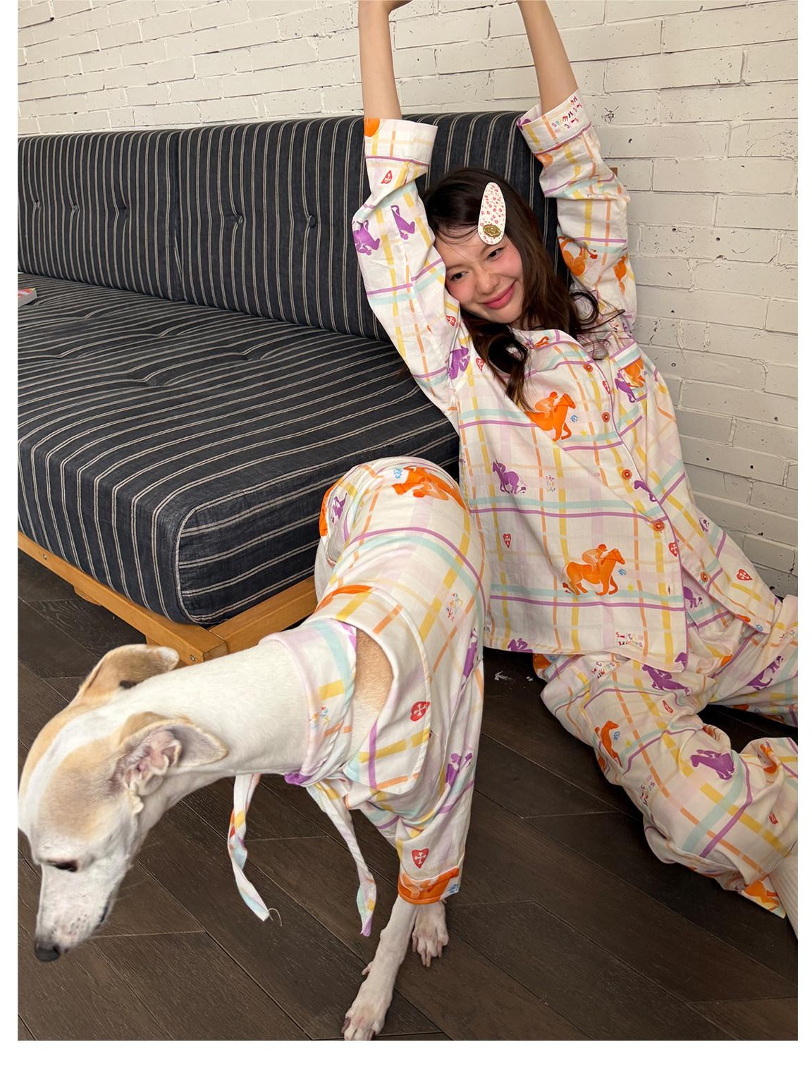 sancco house Circus Puppy Plaid Shirt Collar Women&