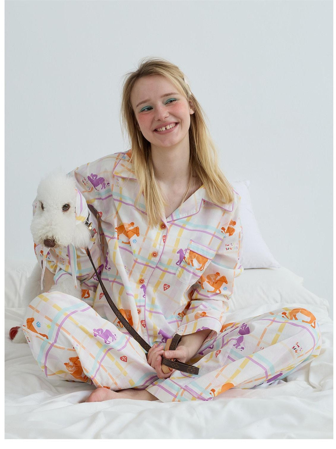 sancco house Circus Puppy Plaid Shirt Collar Women&