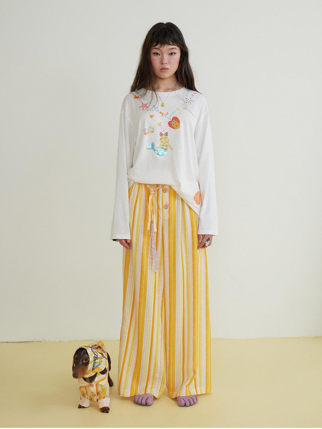 sancco house Coconut Tree Cutout Embroidery Striped Women&