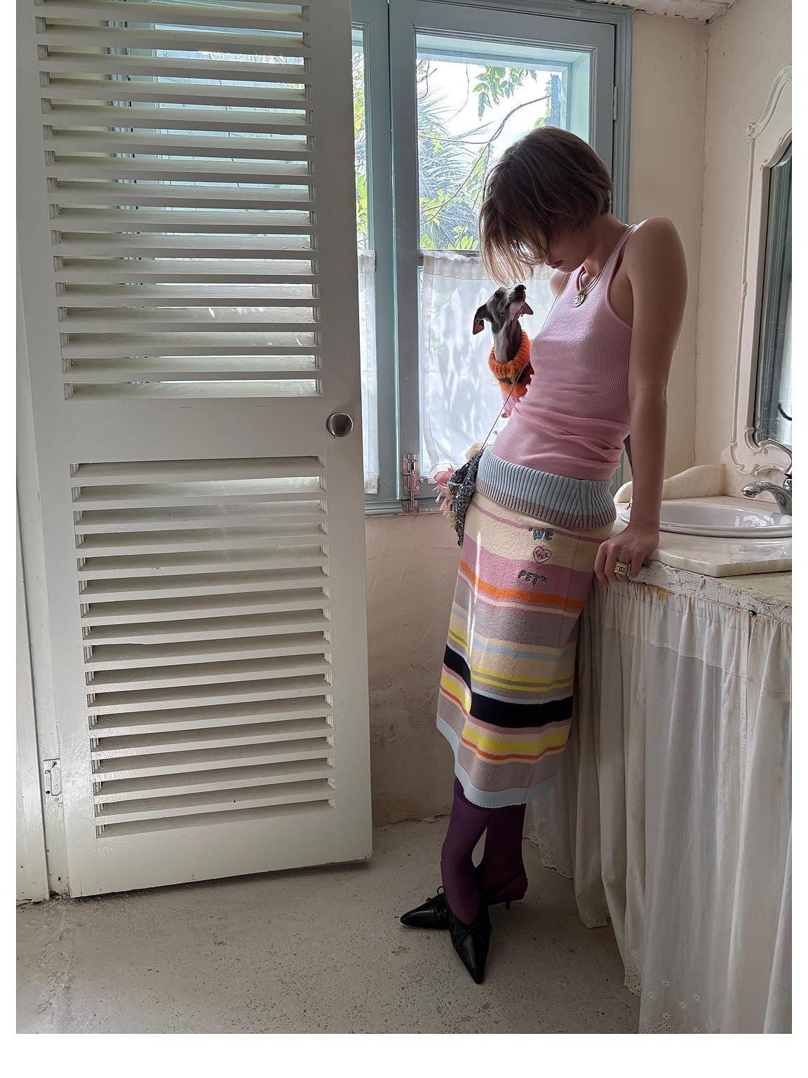 sancco house Colorful Striped Hand Stitched Cropped Women&