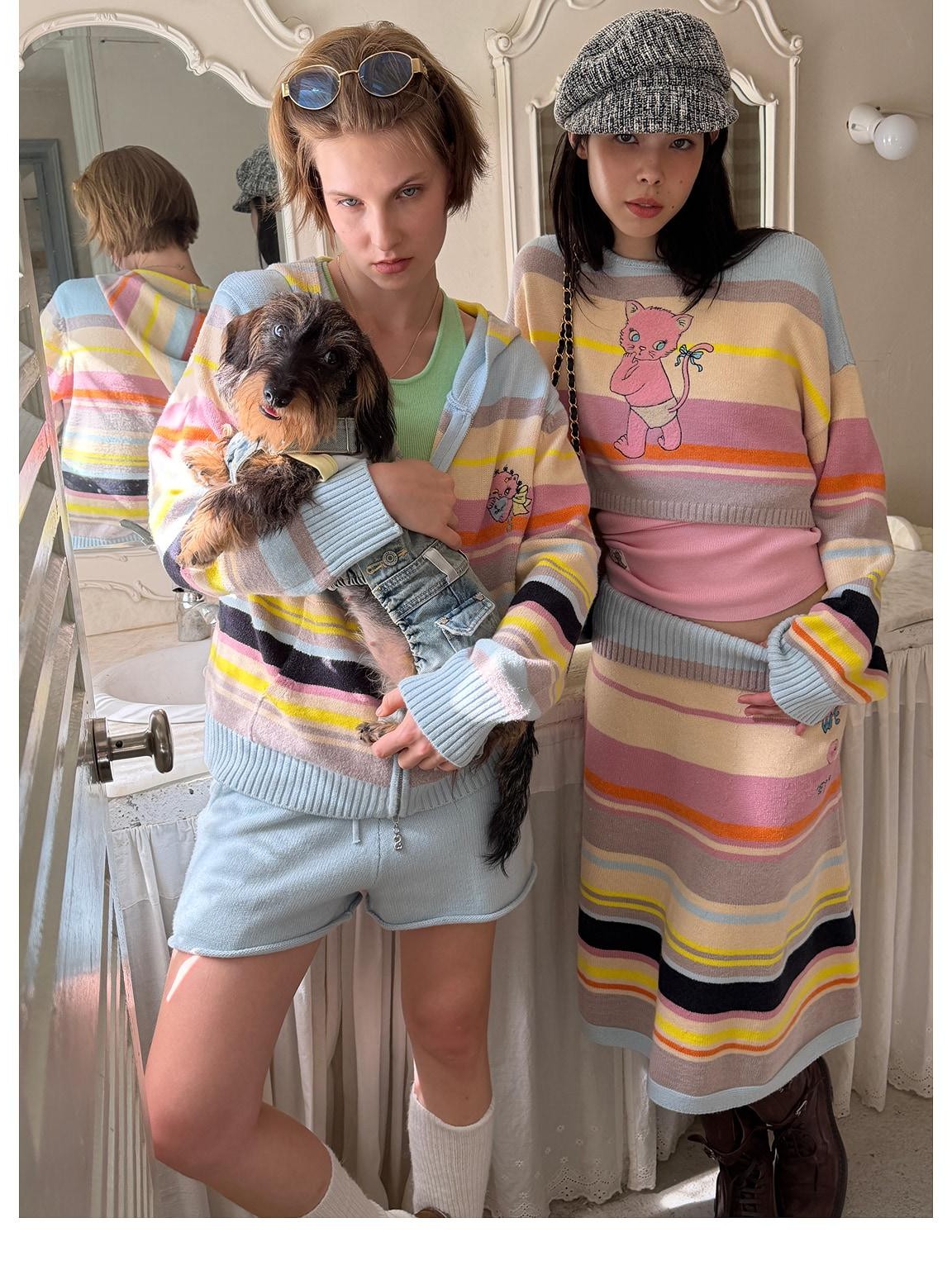 sancco house Colorful Striped Hand Stitched Cropped Women&