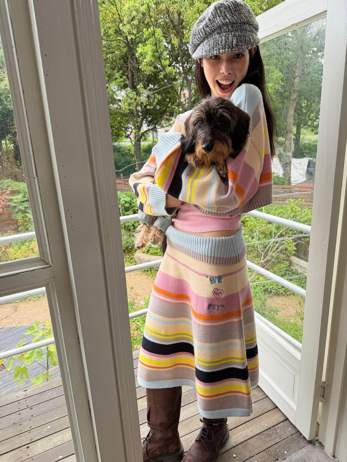 sancco house Colorful Striped Hand Stitched Cropped Women&