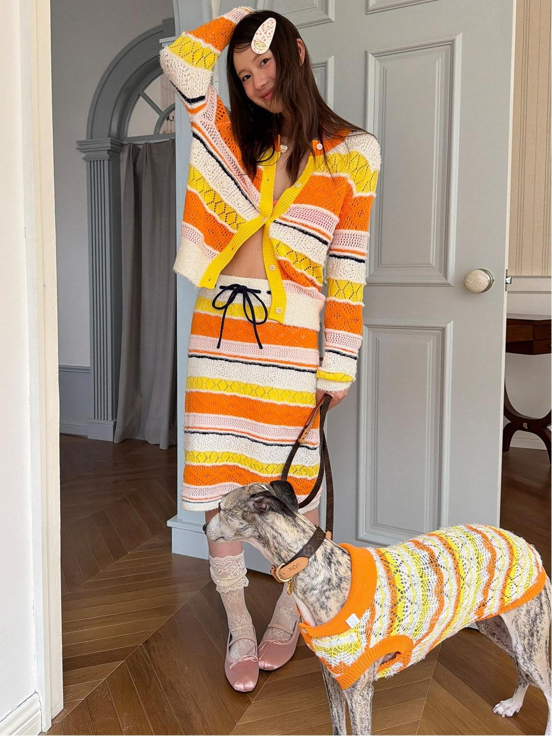 sancco house Colorful Striped Openwork Colorblock Knitted Women&