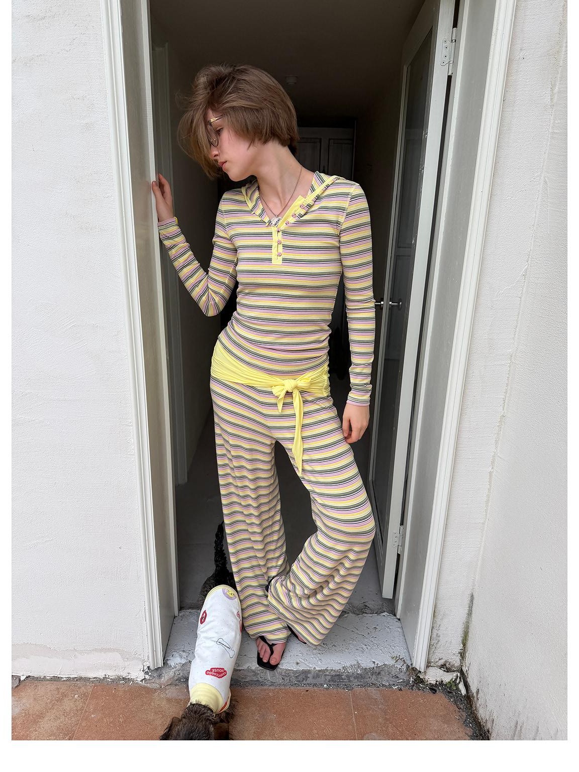 sancco house Contrast Striped Hooded Slim Fit Knit Women&