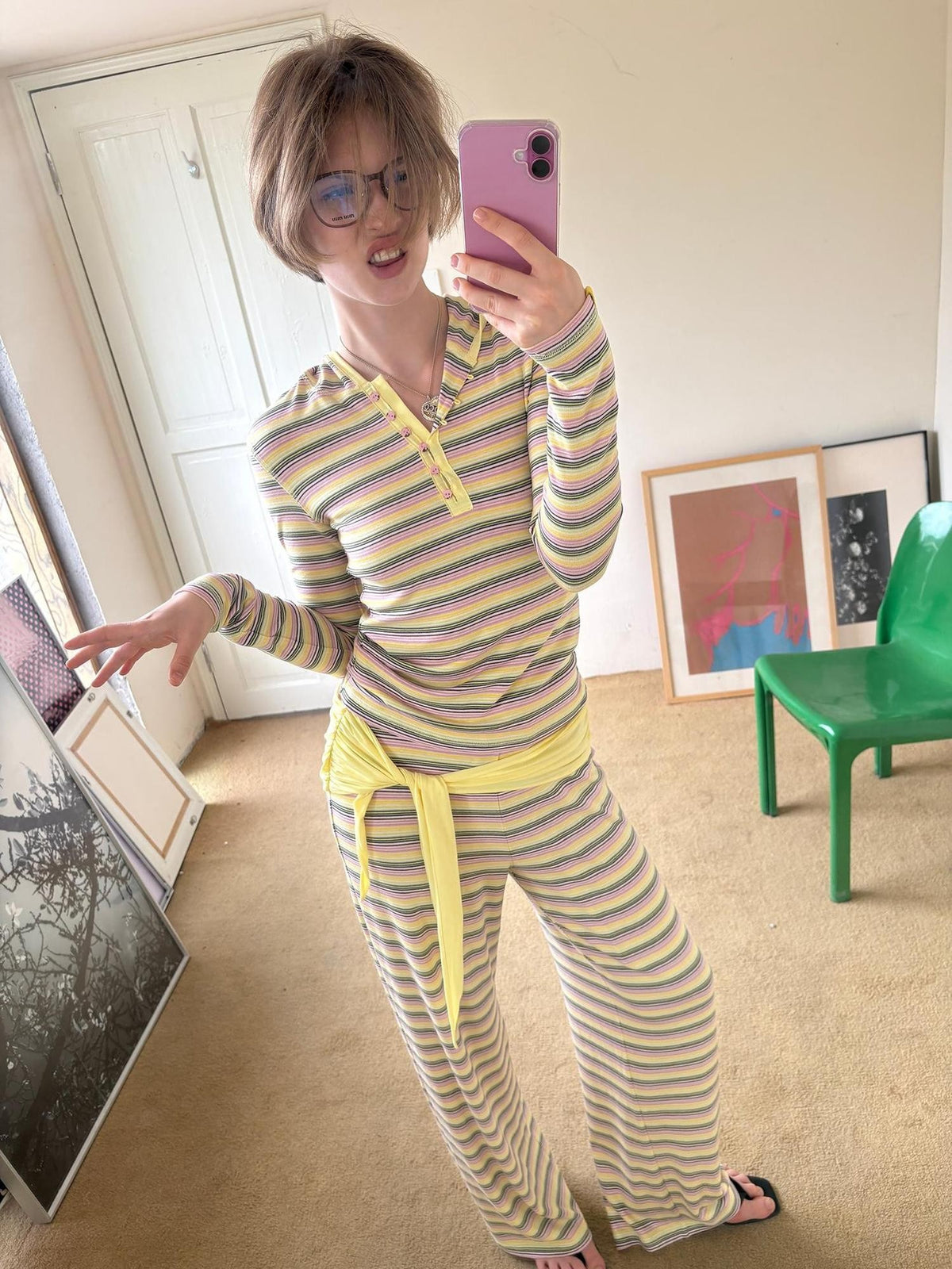 sancco house Contrast Striped Hooded Slim Fit Knit Women&