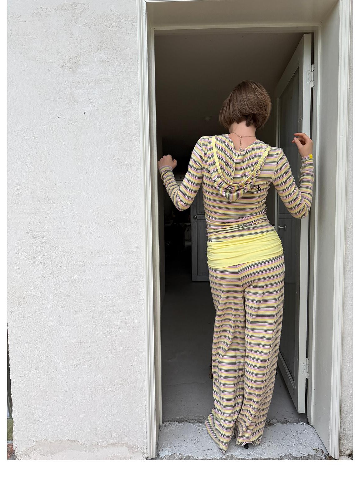sancco house Contrast Striped Hooded Slim Fit Knit Women&