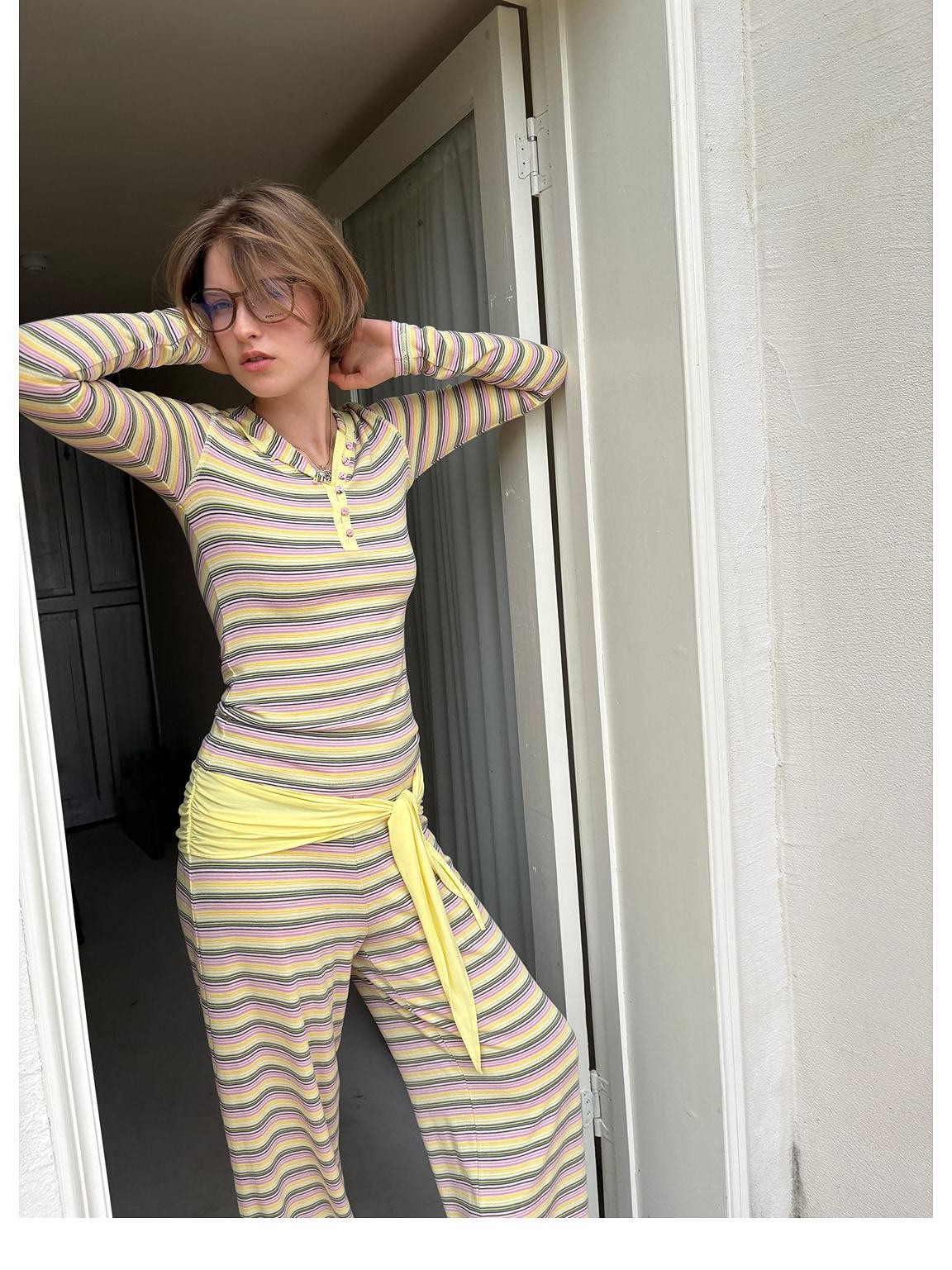 sancco house Contrast Striped Hooded Slim Fit Knit Women&