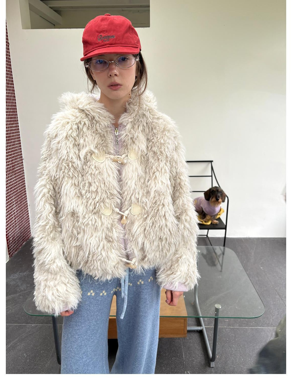 sancco house Curly Faux Fur Reversible Embroidered Hooded Women&
