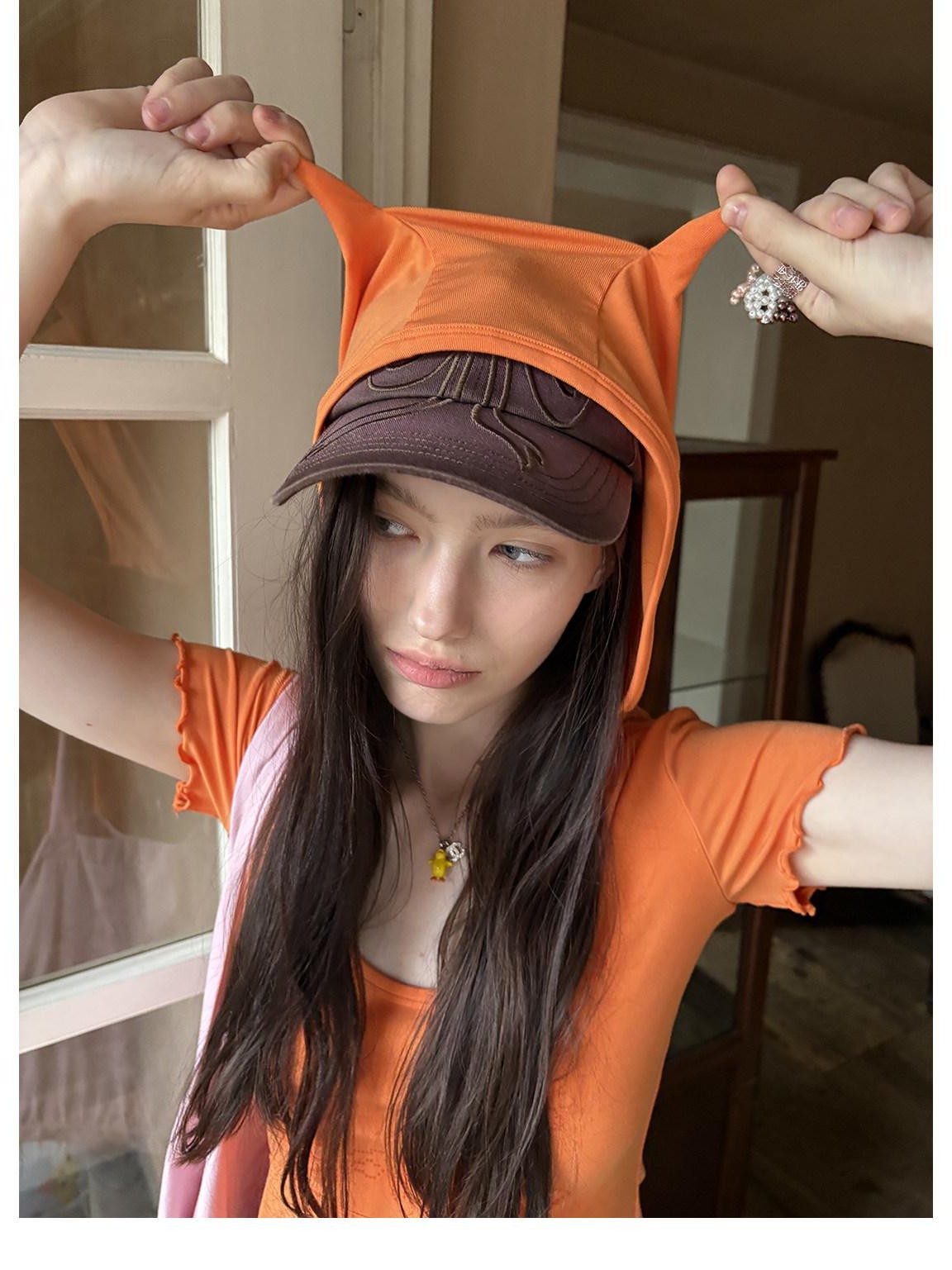 sancco house Cute Devil Horn Hood Lettuce Trim Women&