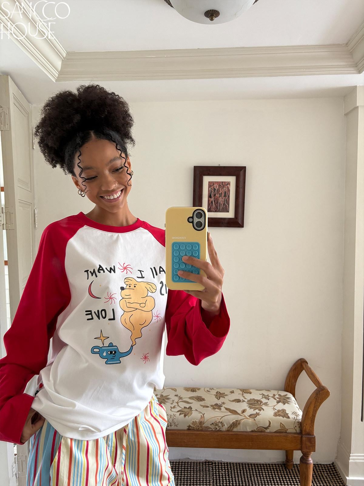 sancco house Cute Dog Playful Print Raglan Women&