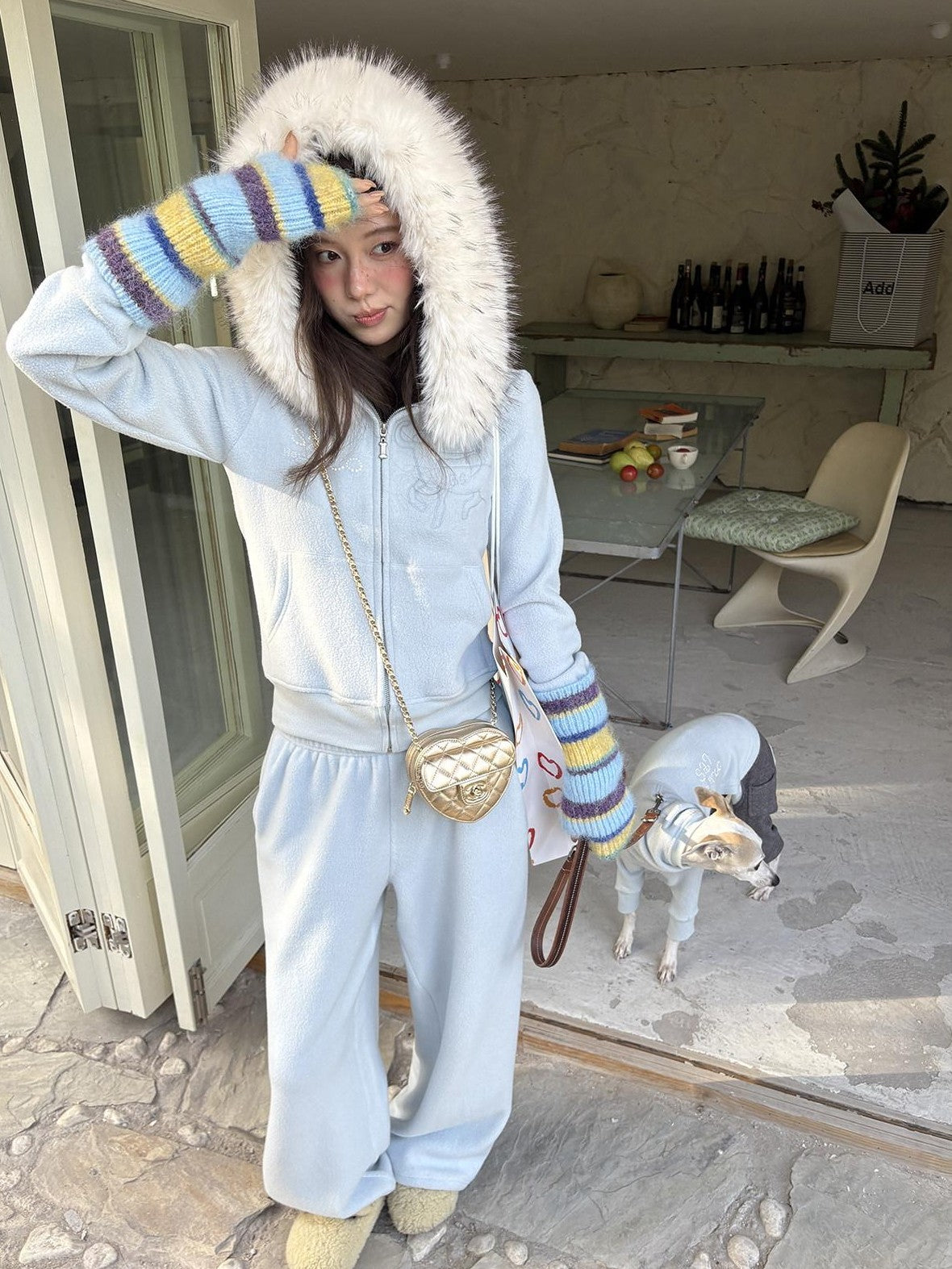sancco house Detachable Fur Collar Double Sided Fleece Hooded Women&