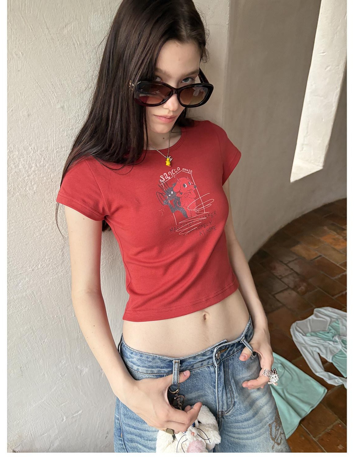 sancco house Dog Letter Print Round Neck Short Sleeve Women&