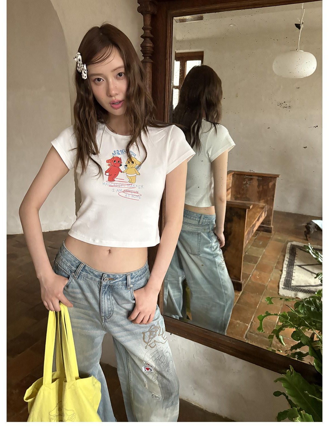 sancco house Dog Letter Print Round Neck Short Sleeve Women&