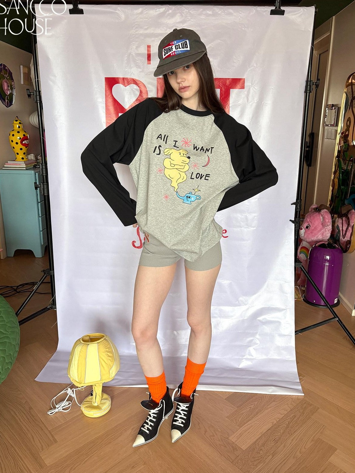 sancco house Dog Print Raglan Women&