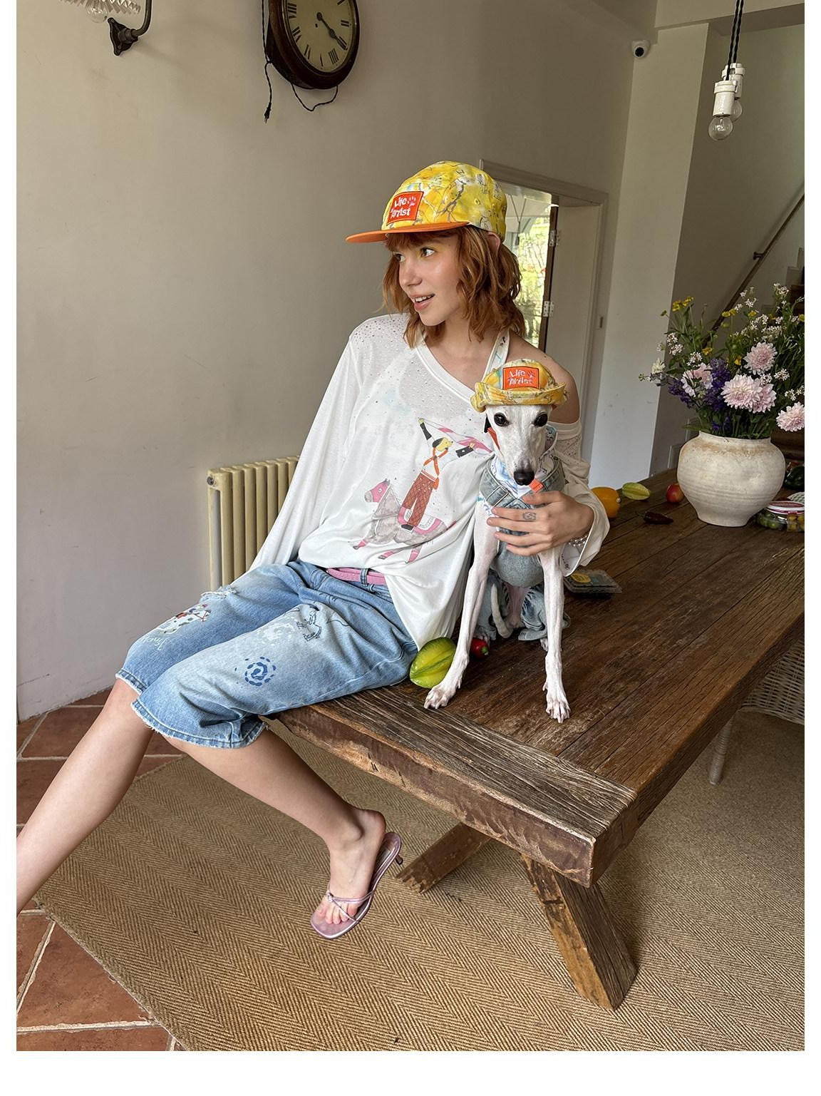 sancco house Embroidered Graffiti Matching Pet Women&