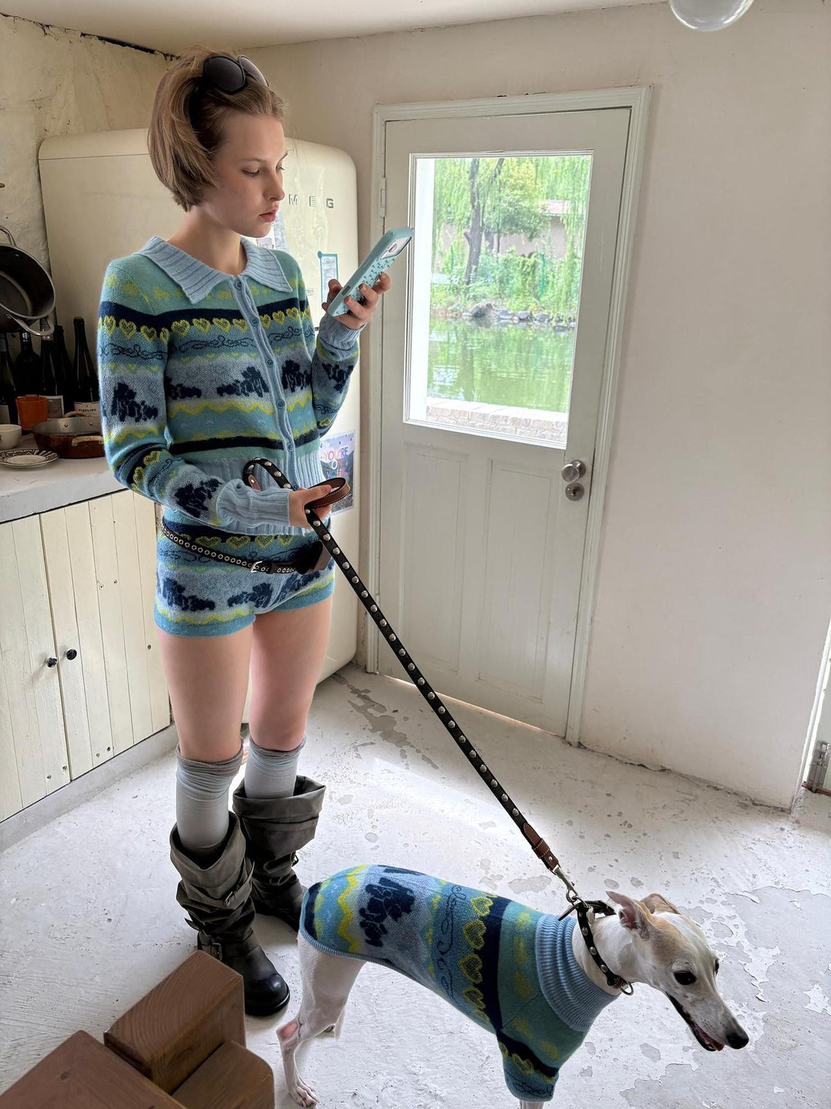 sancco house Fair Isle Devil Puppy Embroidery Merino Wool Women&