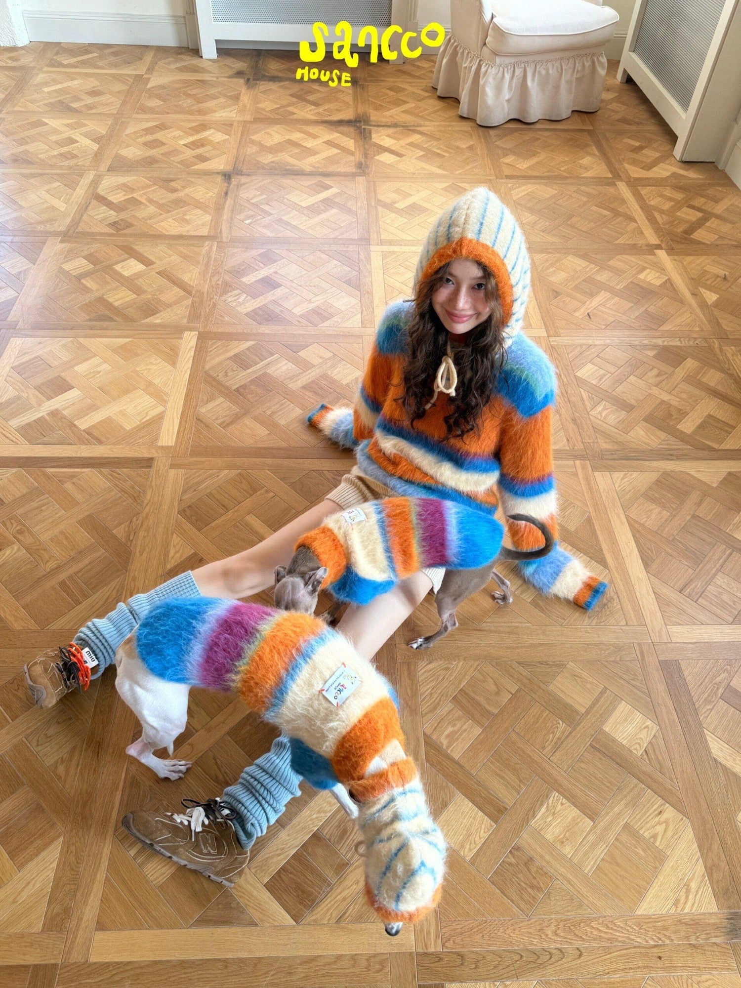 sancco house Fluffy Cloudlike Striped Knit Women&