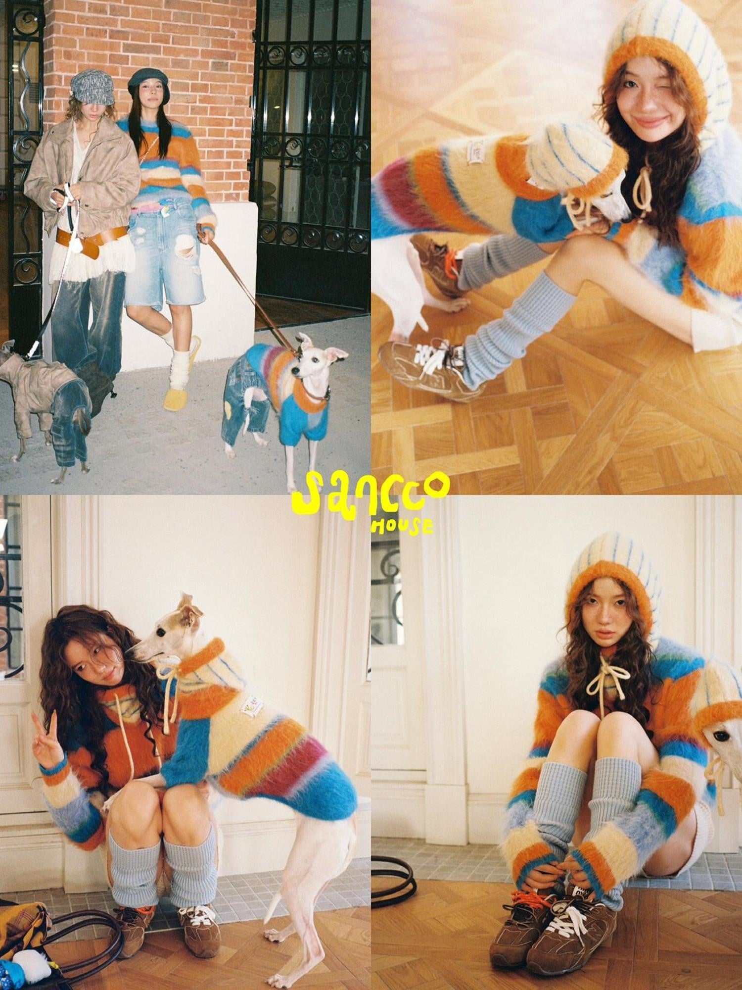 sancco house Fluffy Cloudlike Striped Knit Women&