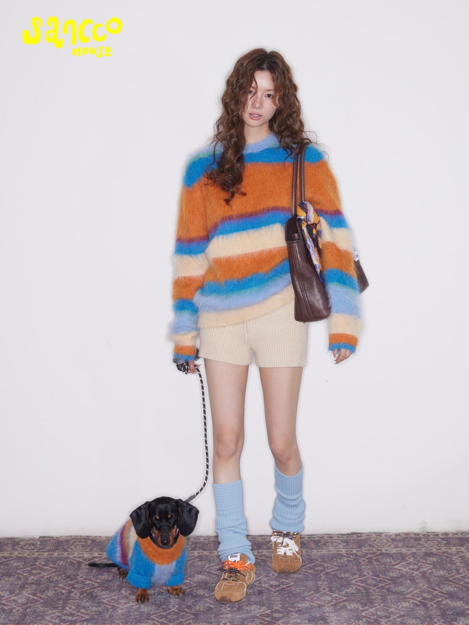 sancco house Fluffy Striped Oversized Knit Women&