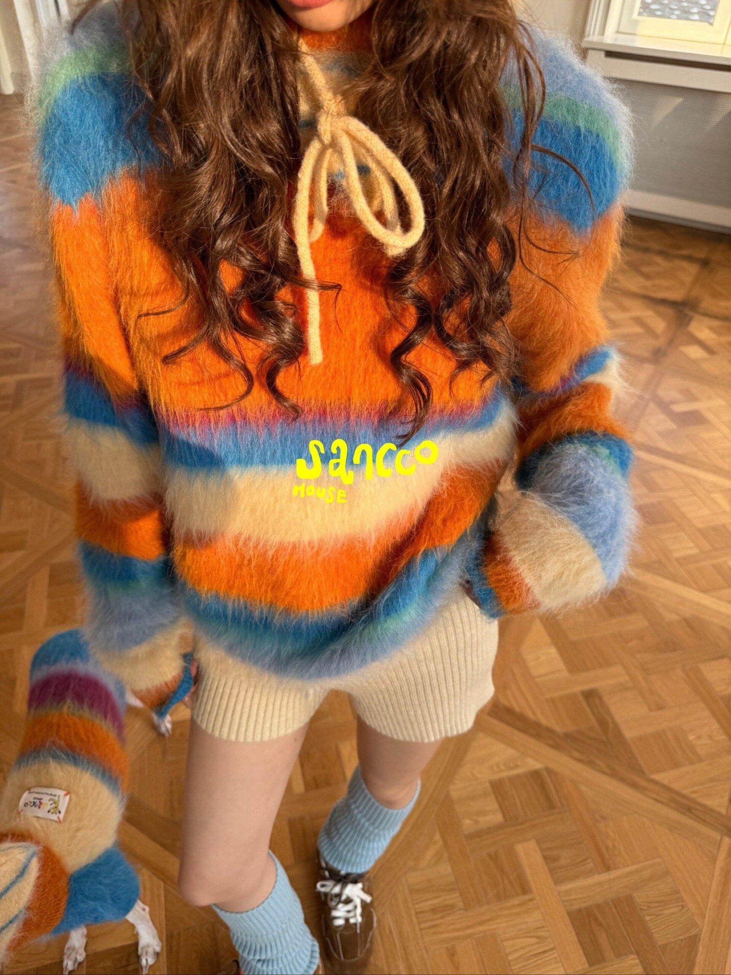 sancco house Fluffy Striped Oversized Knit Women&