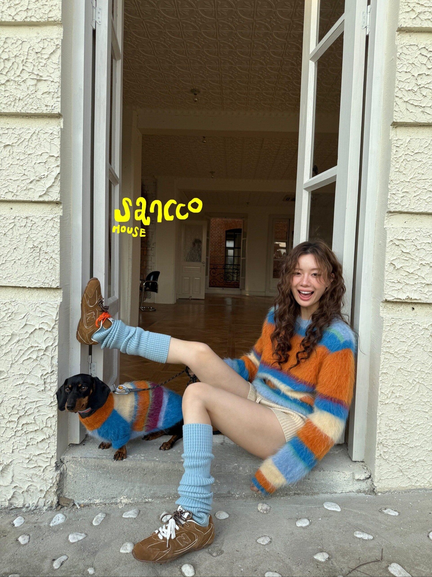 sancco house Fluffy Striped Oversized Knit Women&