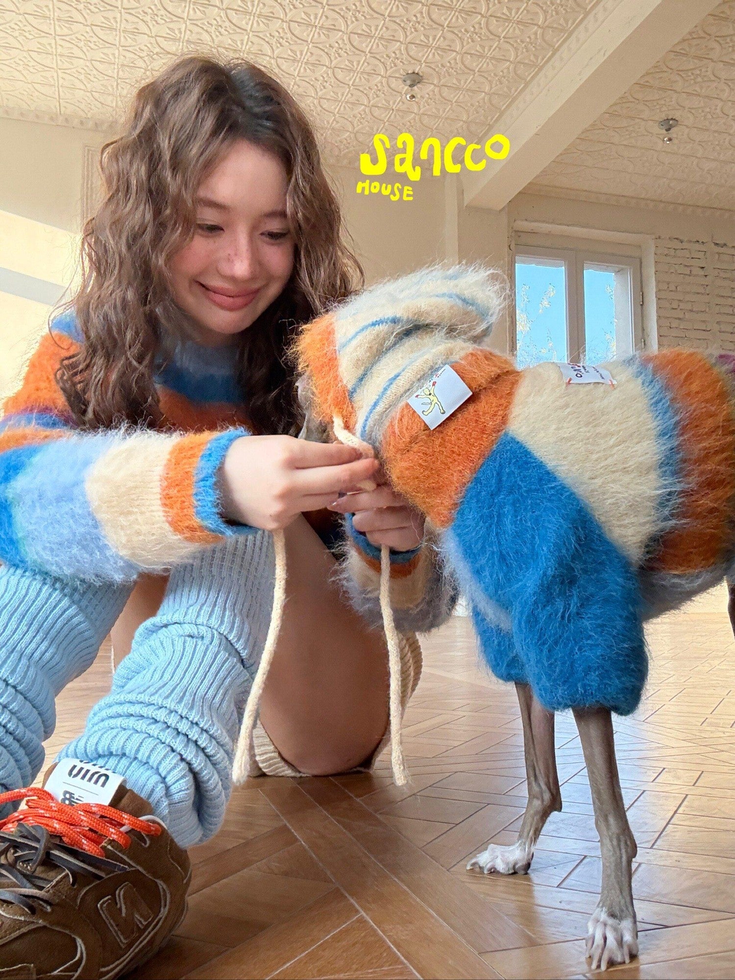 sancco house Fluffy Striped Oversized Knit Women&