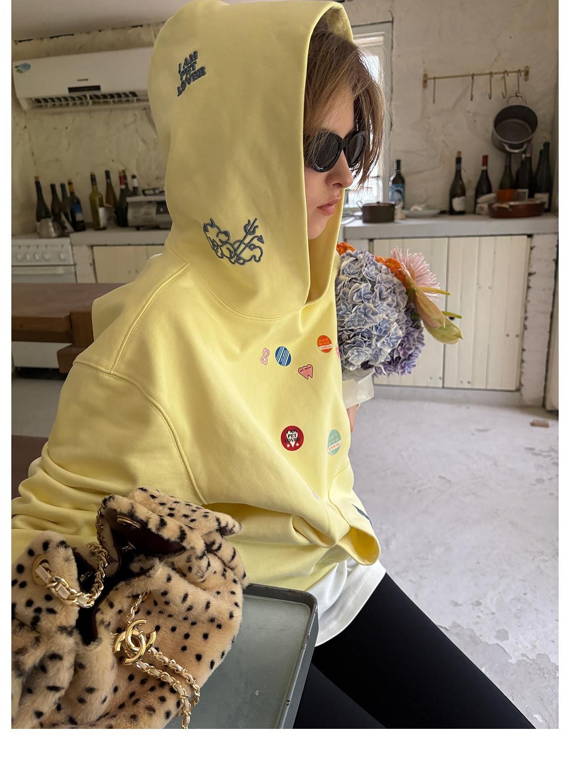 sancco house Fun Sticker Print 3d Embroidery Loose Fit Cotton Women&