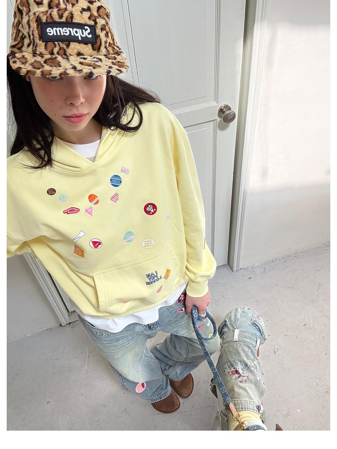 sancco house Fun Sticker Print 3d Embroidery Loose Fit Cotton Women&