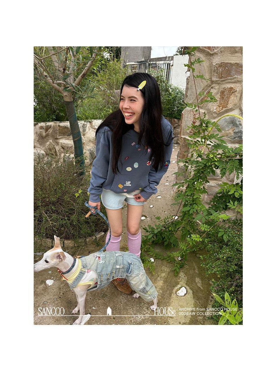 sancco house Fun Sticker Print 3d Embroidery Loose Fit Cotton Women&