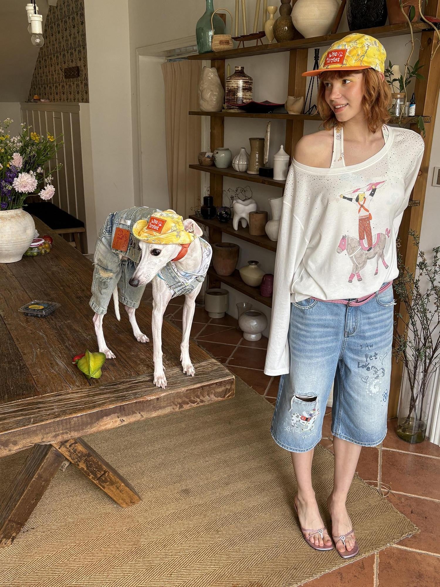 sancco house Graffiti Embroidered Letter Pet Matching Women&