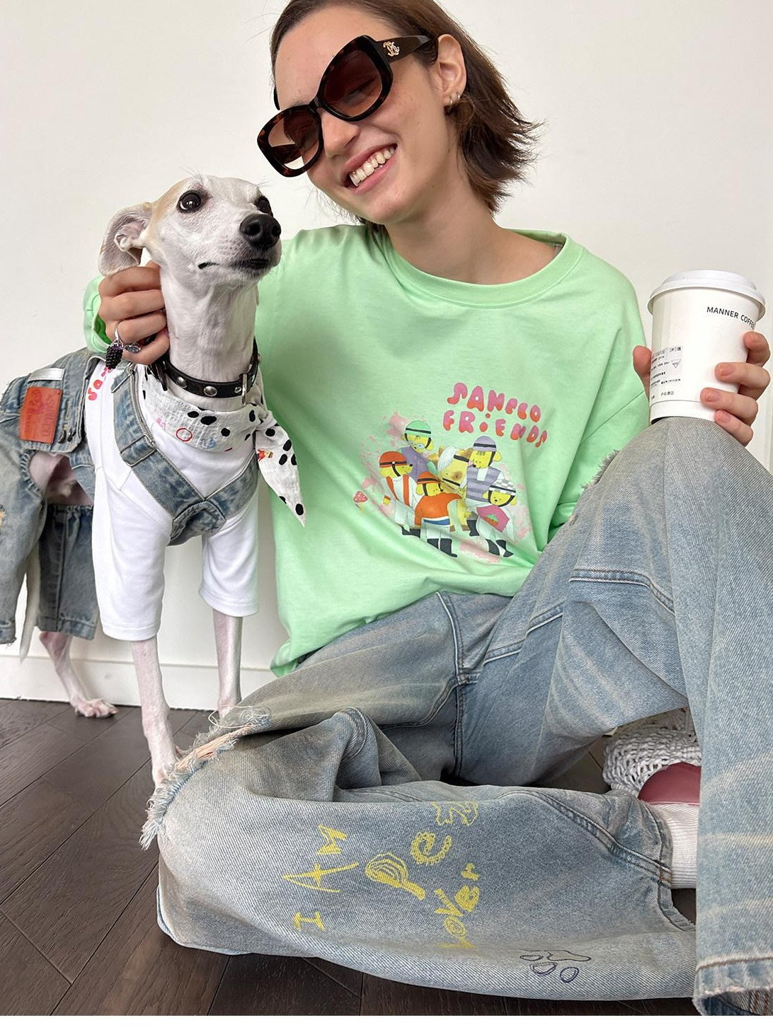 sancco house Green Printed Crewneck Loose Casual Women&