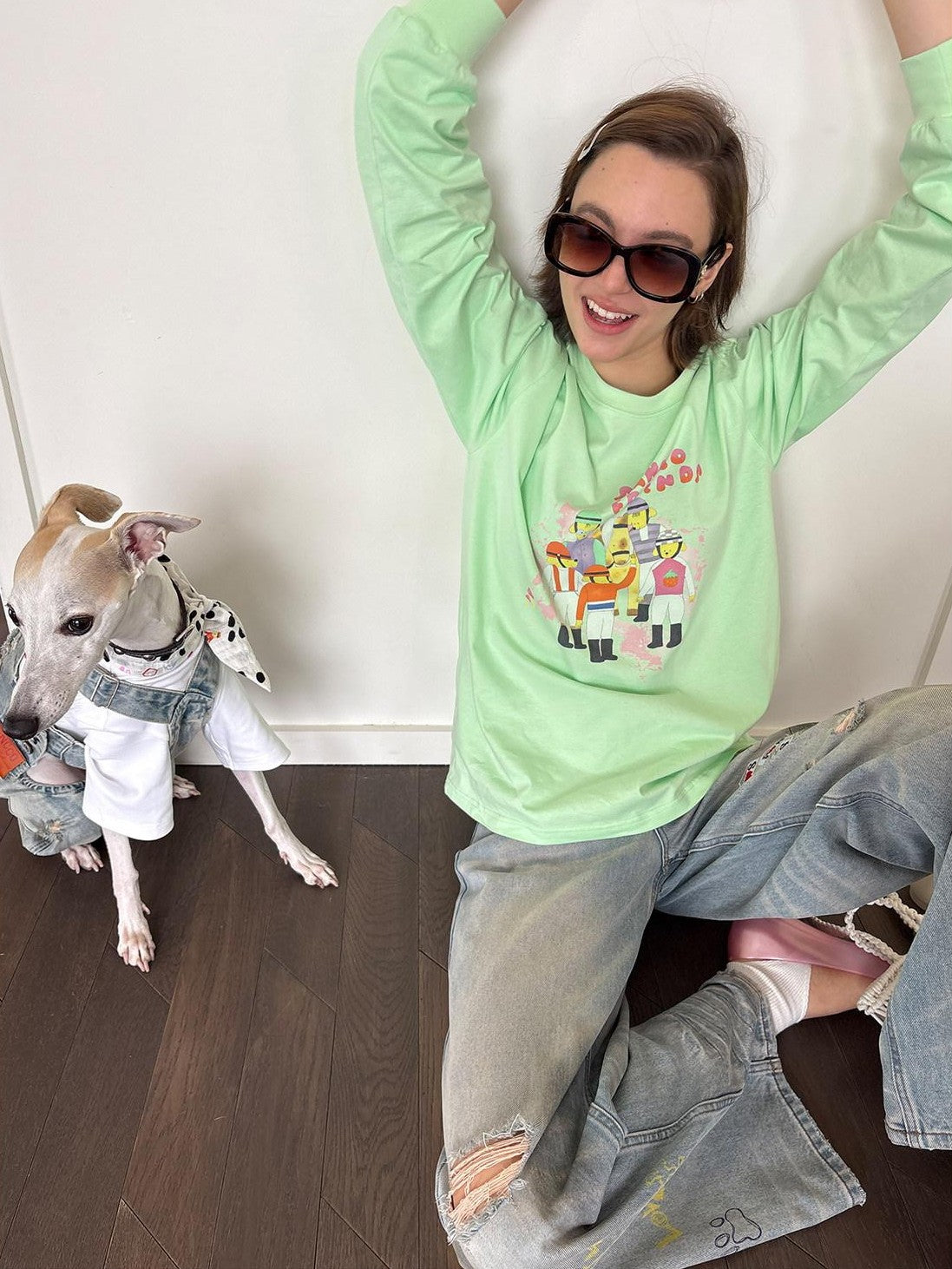 sancco house Green Printed Crewneck Loose Casual Women&