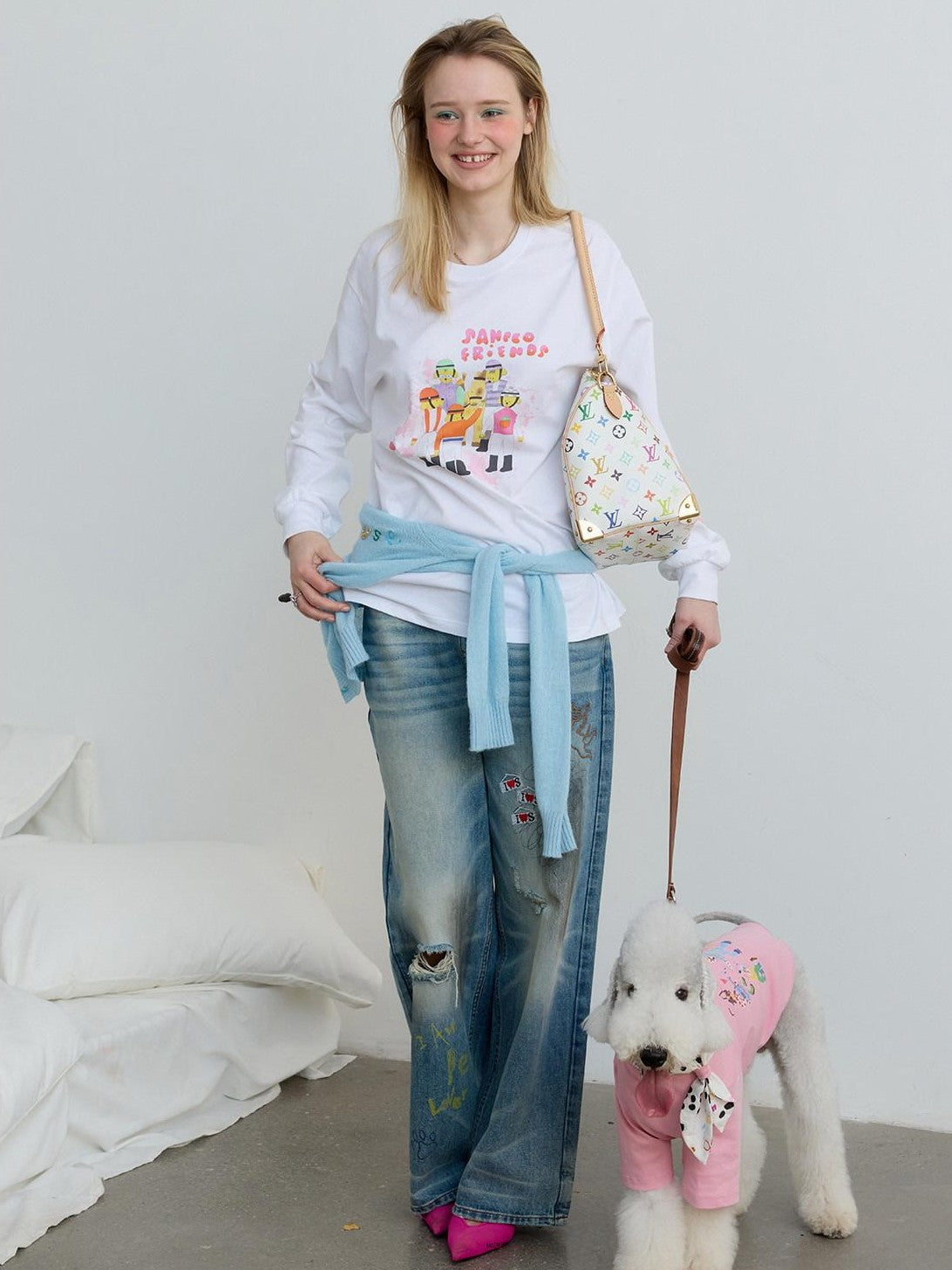 sancco house Green Printed Crewneck Loose Casual Women&