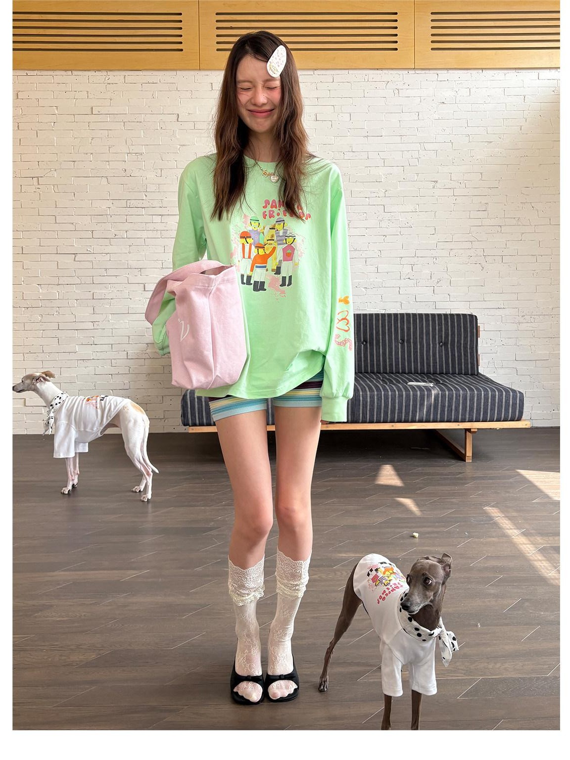 sancco house Green Printed Round Neck Loose Women&