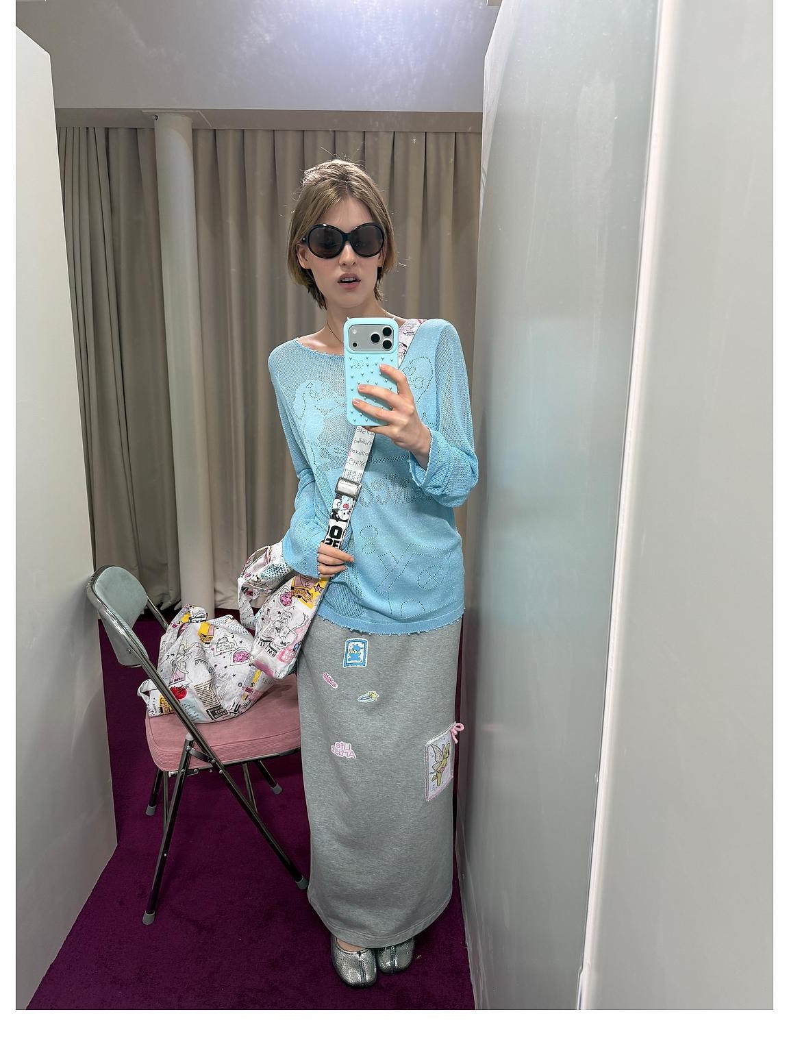 sancco house Grey Print Embroidered Patch Straight Fit Cotton Women&