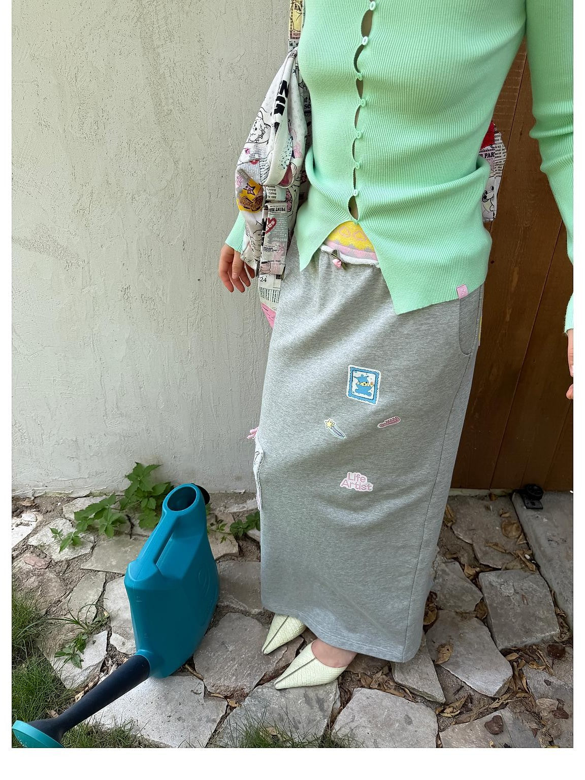 sancco house Grey Print Embroidered Patch Straight Fit Cotton Women&