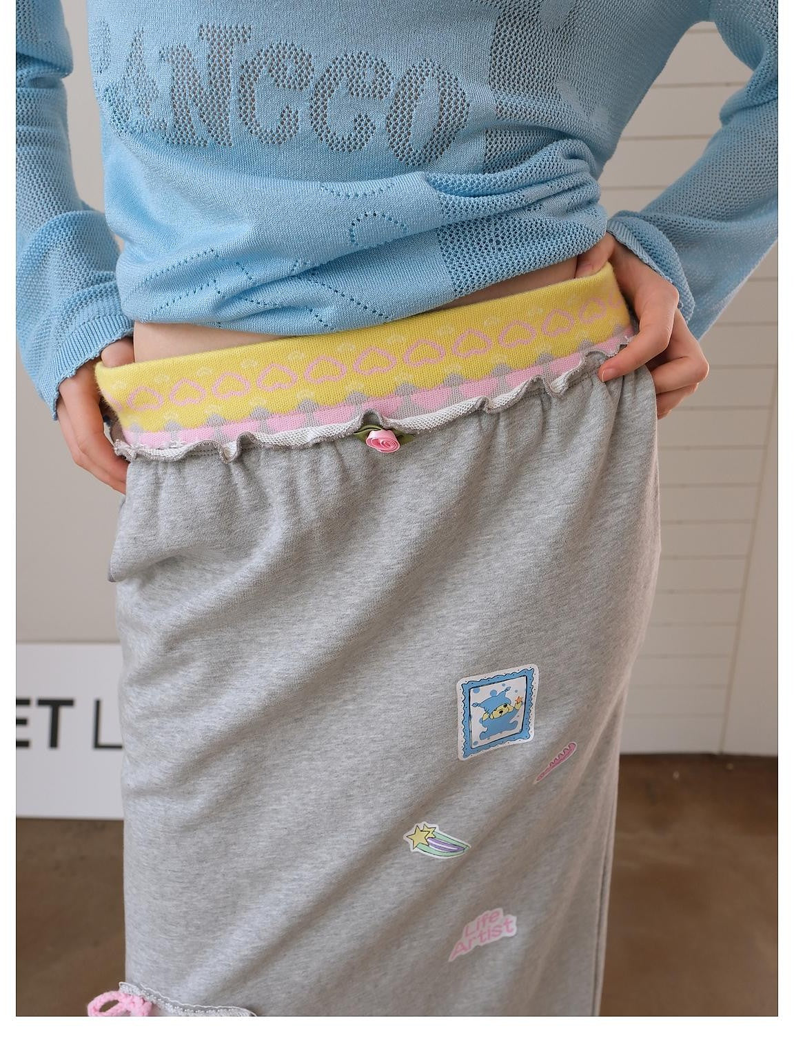 sancco house Grey Print Embroidered Patch Straight Fit Cotton Women&
