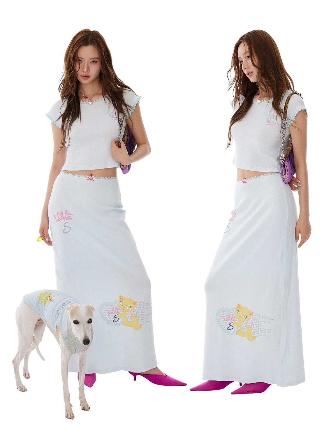 sancco house Heart Kitten Print Lace Trim High Waist Women&