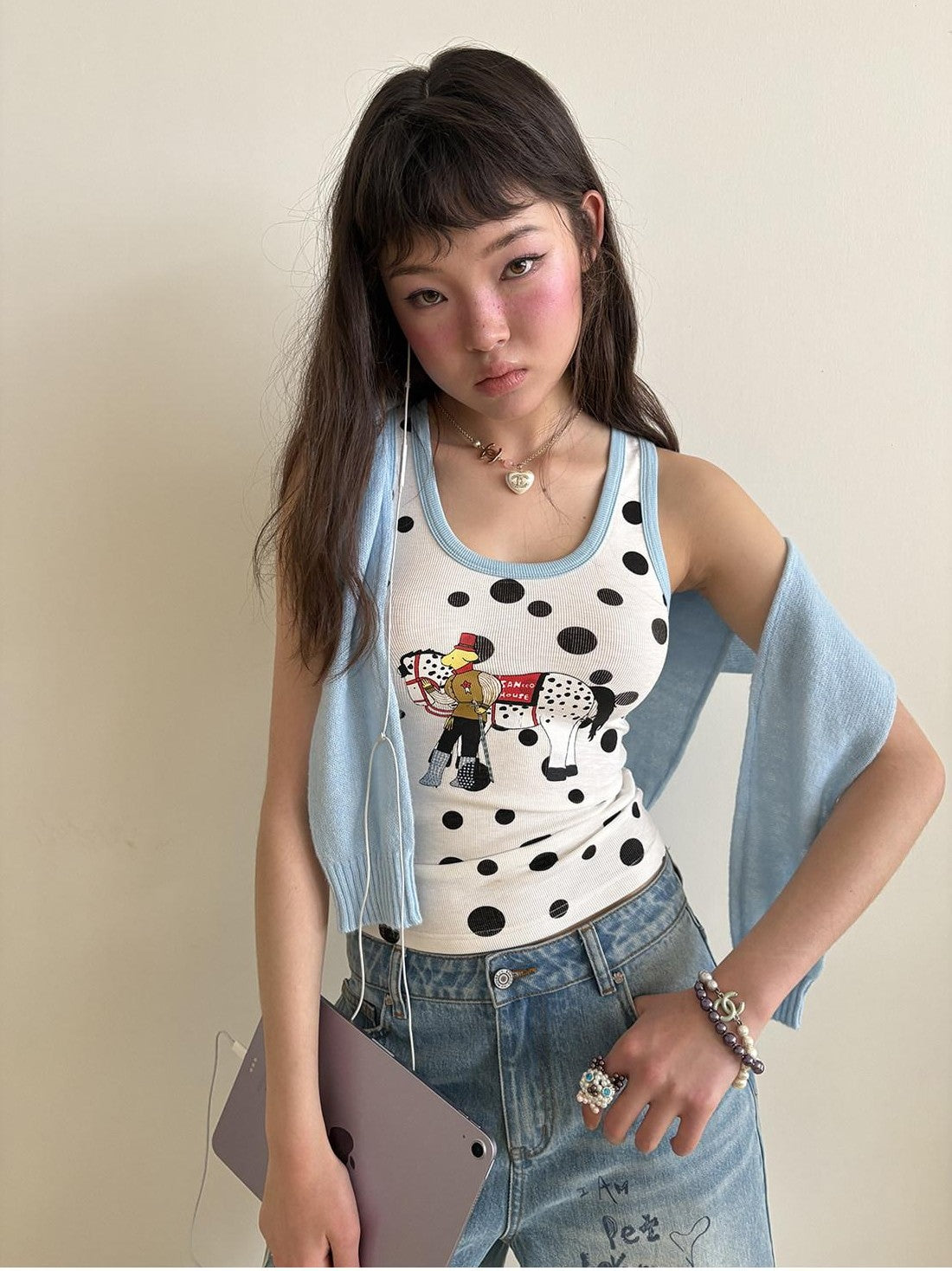 sancco house Knight Puppy Polka Dot Print Racerback Women&