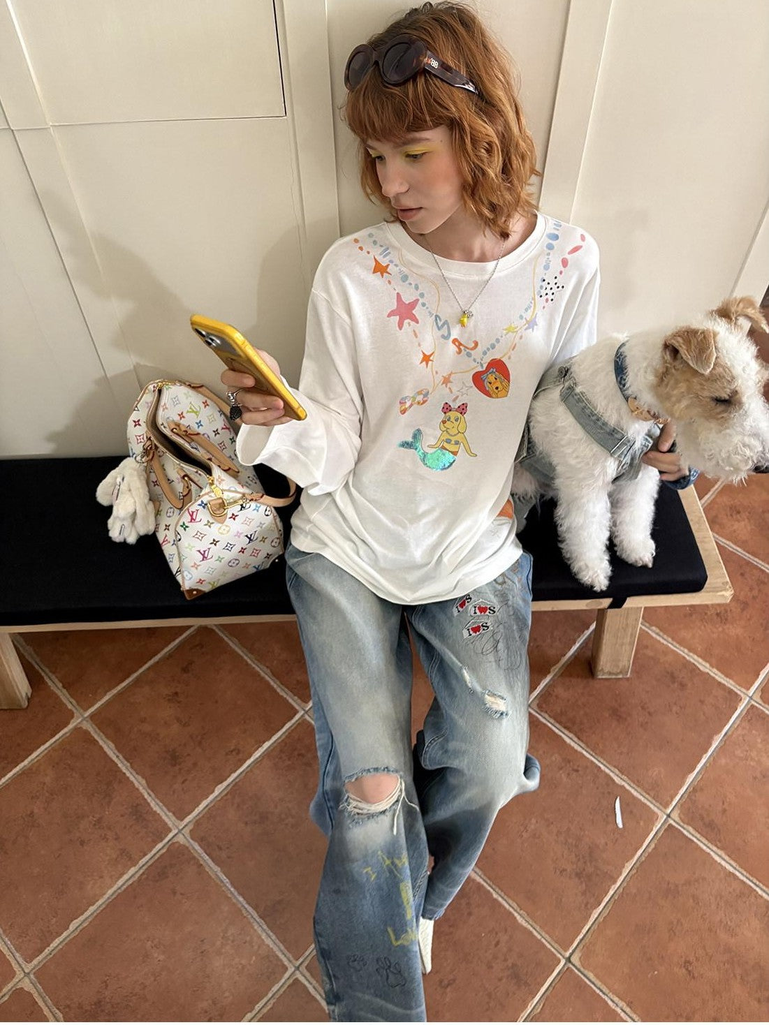 sancco house Mermaid Puppy Sequin Embroidery Women&