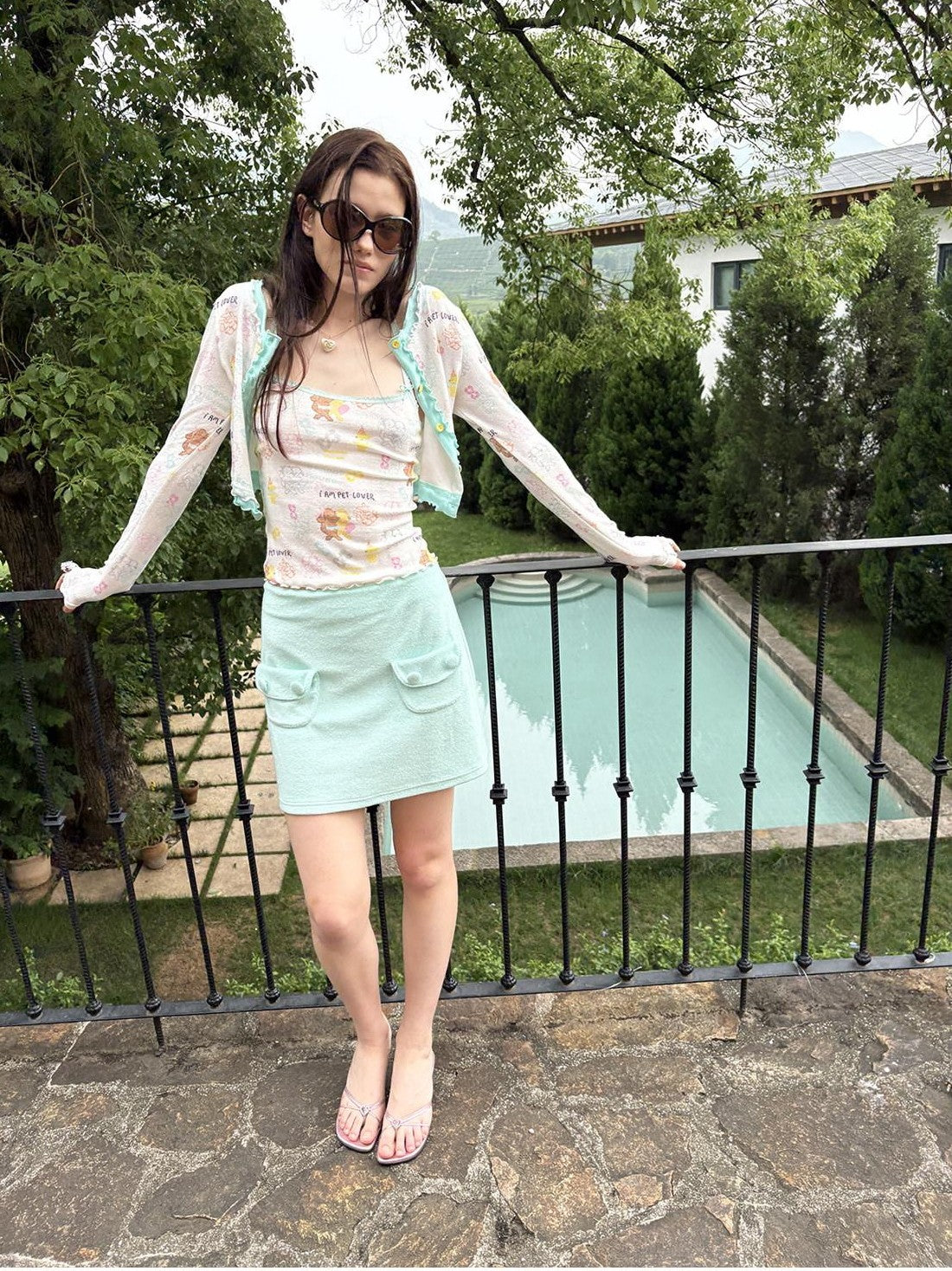 sancco house Mint Green Pocket A Line Terry Cloth Women&