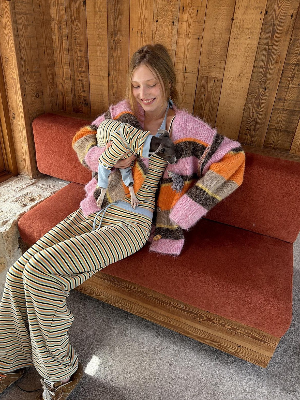 sancco house Multicolor Striped Contrast V-neck Loose Knit Women&