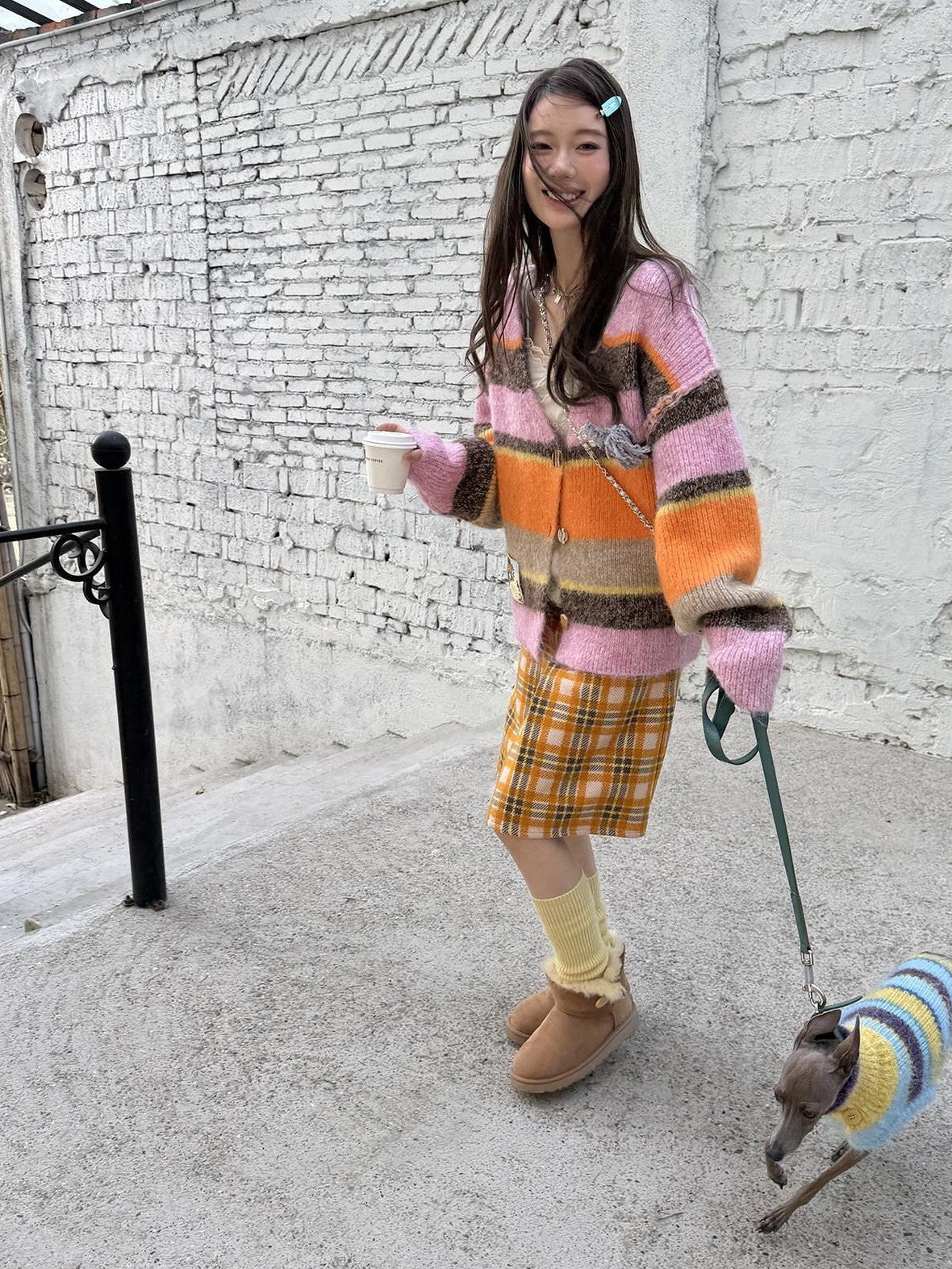 sancco house Multicolor Striped Contrast V-neck Loose Knit Women&